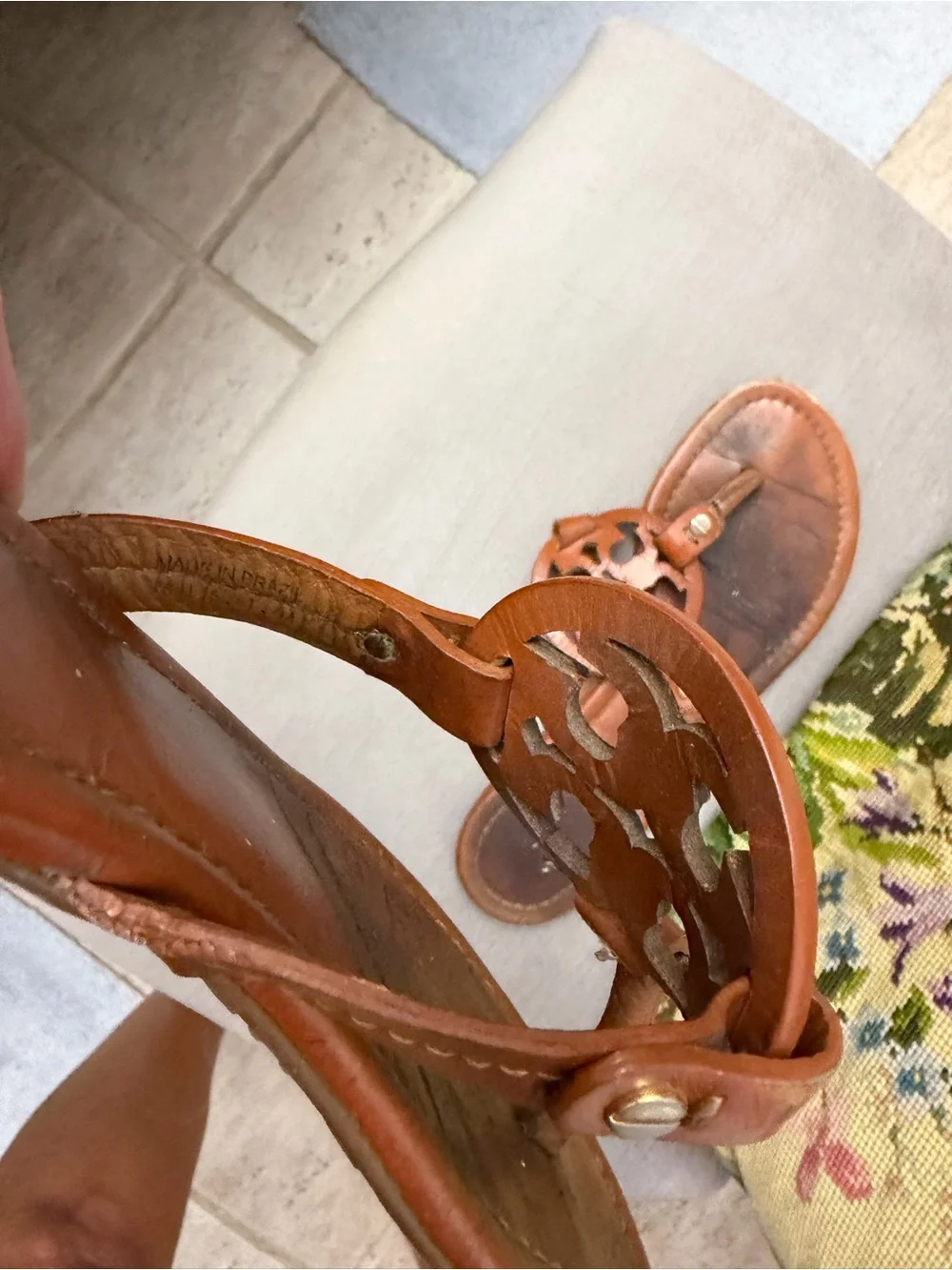 Tory Burch chestnut Miller sandals Women's Brown Leather Cutout Toe-Post Sandals